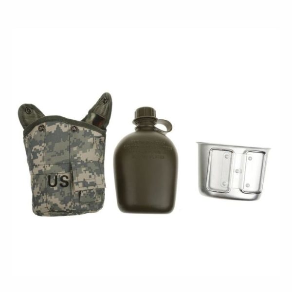 Military Camouflage Aluminum Bag Water Bottle A three-piece Set Green Canteen with Quart Cup and Cover
