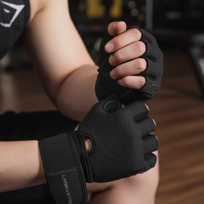 LARA*STAR Premium Microfiber Half-Finger Weight Lifting Gloves- BLACK