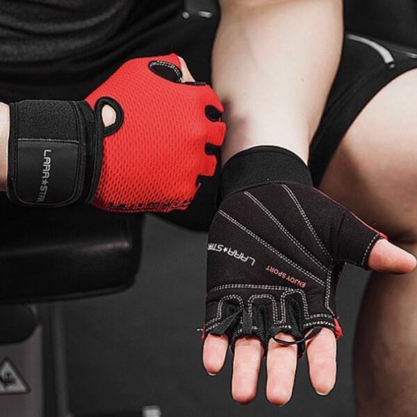LARA*STAR Premium Microfiber Half-Finger Weight Lifting Gloves- RED