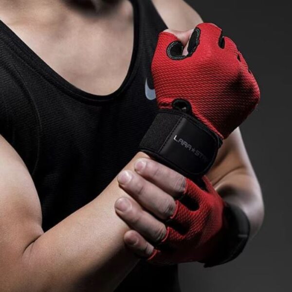 LARA*STAR Premium Microfiber Half-Finger Weight Lifting Gloves- RED