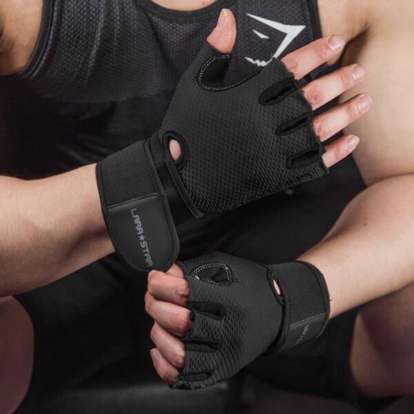 LARA*STAR Premium Microfiber Half-Finger Weight Lifting Gloves- BLACK