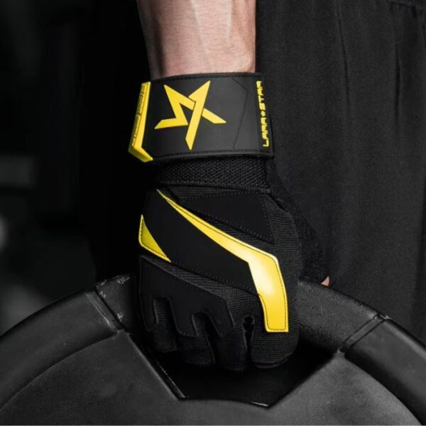 LARA*STAR Premium Weightlifting Workout Gloves with Wrist Support- BLACK YELLOW