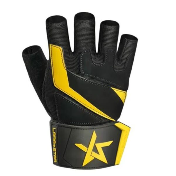 LARA*STAR Premium Weightlifting Workout Gloves with Wrist Support- BLACK YELLOW