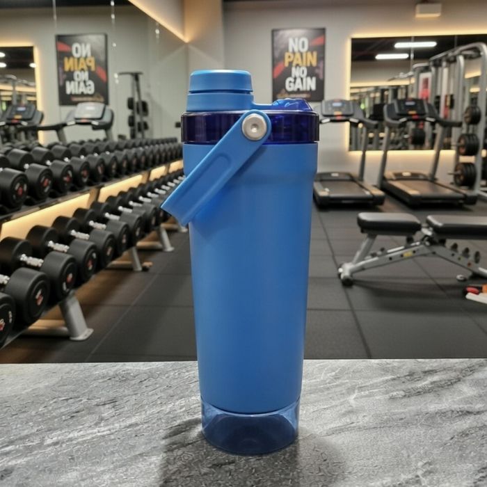 Premium Double Wall Stainless Steel Vacuum Insulated Shaker Bottle with Storage Bottom- BLUE