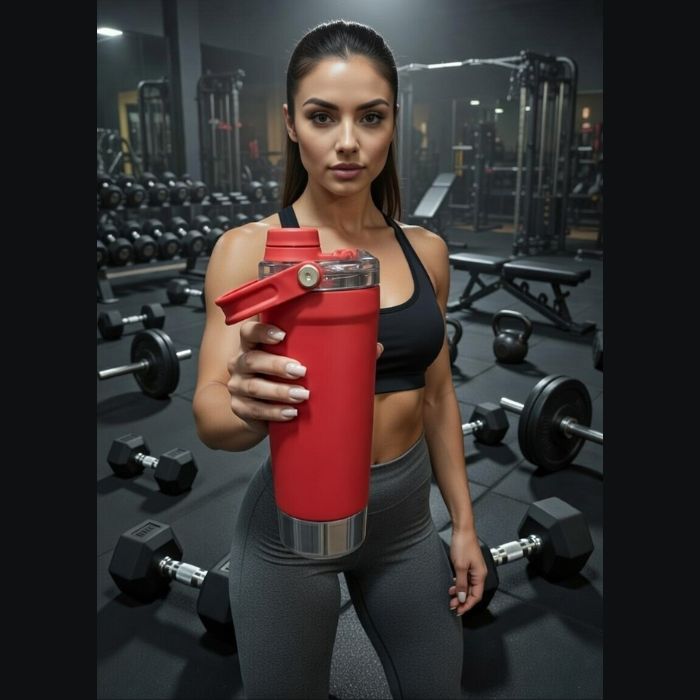 Premium Double Wall Stainless Steel Vacuum Insulated Shaker Bottle with Storage Bottom- RED