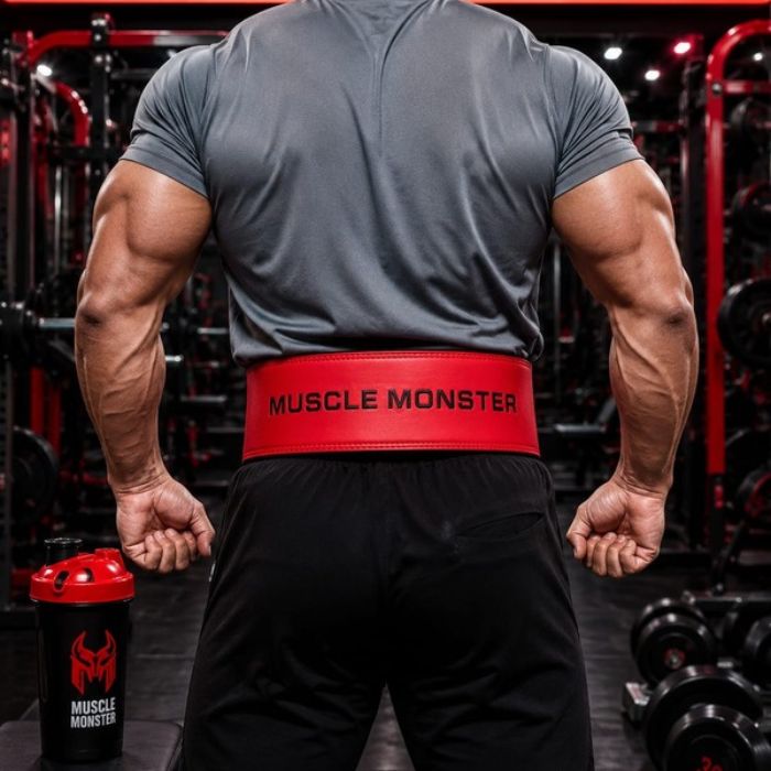 MUSCEL MONSTER Chinese Red – Lever Leather Power Lifting 12MM Belt with with Premium Bag