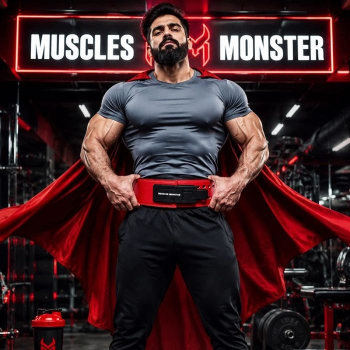 MUSCEL MONSTER Chinese Red – Lever Leather Power Lifting 12MM Belt with with Premium Bag
