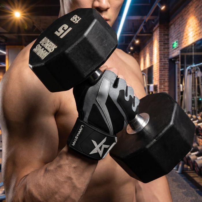 LARA*STAR Premium Weightlifting Workout Gloves with Wrist Support- Black Gray