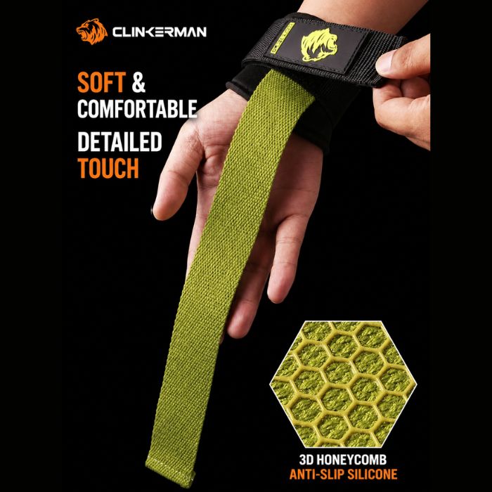 Clinkerman Pro Lifting Straps with 3D Honeycomb Silicone- GREEN