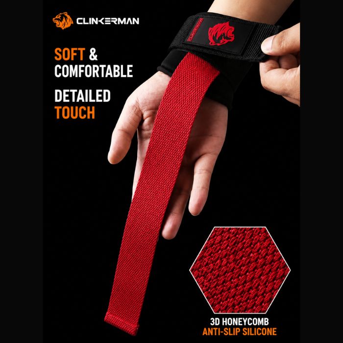 Clinkerman Pro Lifting Straps with 3D Honeycomb Silicone- RED
