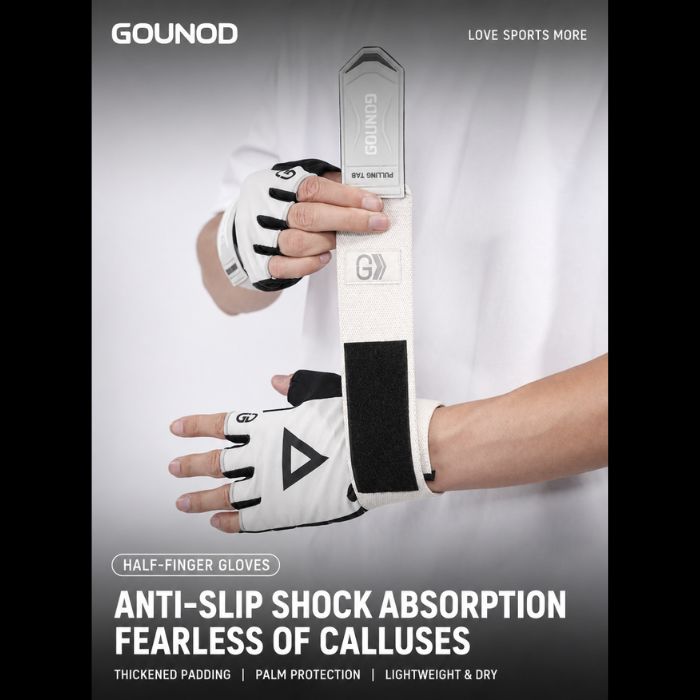 Gounod GL081 Premium Fitness Half-Finger Gloves- BLACK WHITE