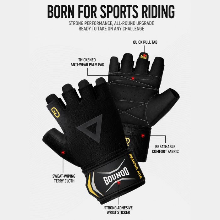 Gounod GL081 Premium Fitness Half-Finger Gloves- BLACK