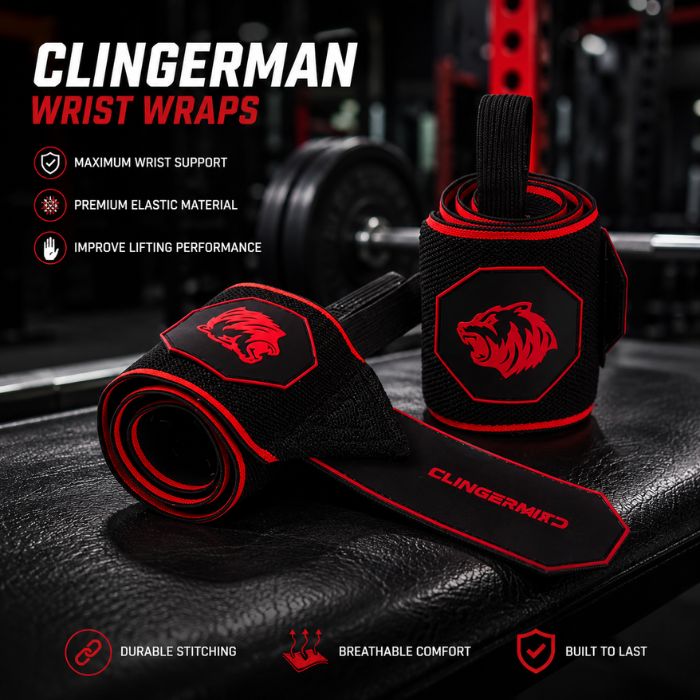 CLINGERMAN Wrist Wraps Anti-slip Silicone- BLACK RED