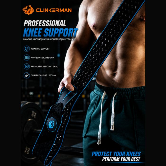 Clinkerman Knee Wraps Non-Slip Silicone- BLACK BLUE