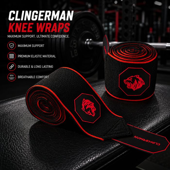 Clinkerman Knee Wraps Non-Slip Silicone- BLACK RED